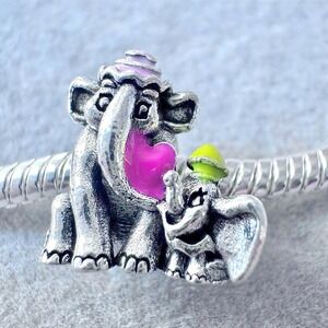 Dumbo and Mrs Jumbo Elephant Heart Charm fits PANDORA